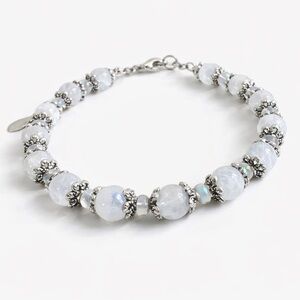 Moonstone & Opal Crystal Bead Bracelet Steel Silver Gold Jewelry Handmade
